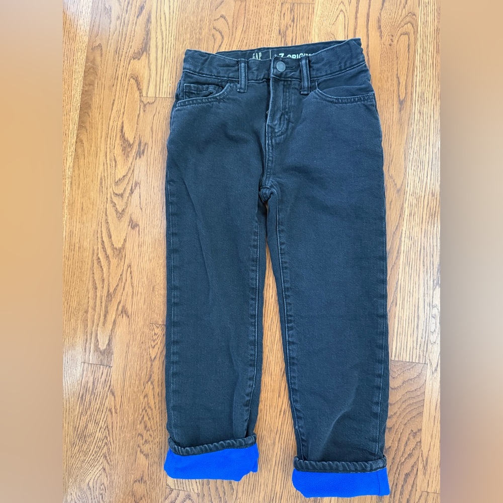 GAP black jeans lined with blue fleece